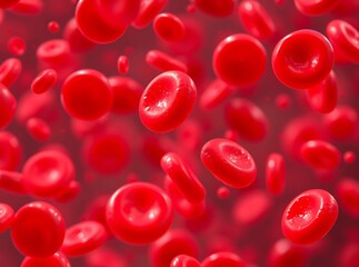 Vivid Red Blood Cells: A close-up view of numerous vibrant red blood cells, illustrating the essential components of the human circulatory system.