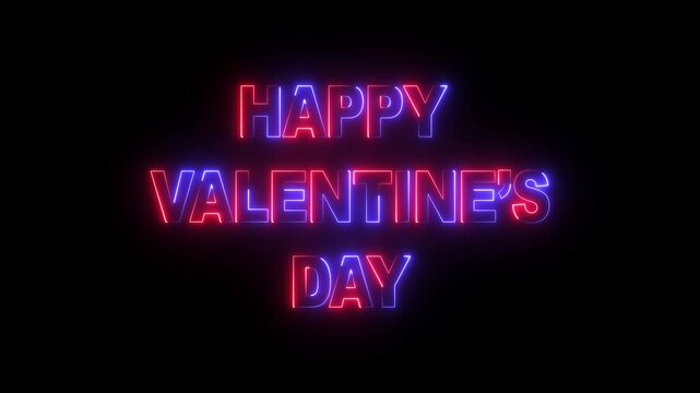 happy valentines day text icon animation neon glow concept. motion graphic 4k video on black background.