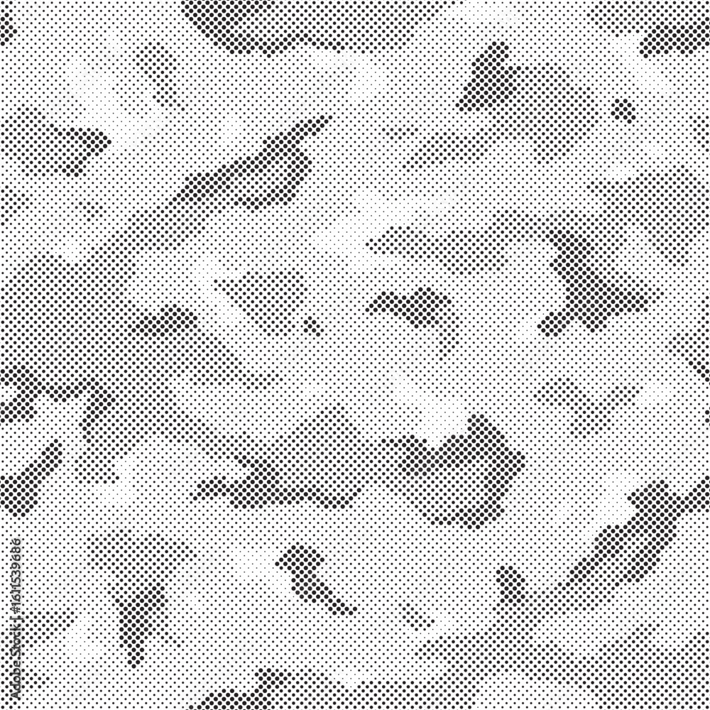 Poster abstract halftone seamless camouflage pattern. repeating digital dotted hexagonal camo military text