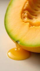 Generative AI Cantaloupe Slice Exuding Golden Nectar a Study in Light and Texture