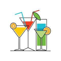 Collection of outline cocktail illustrations on a white background