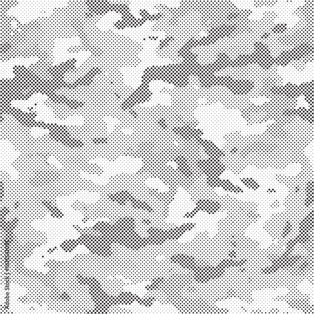 Poster abstract halftone seamless camouflage pattern. repeating digital dotted hexagonal camo military text