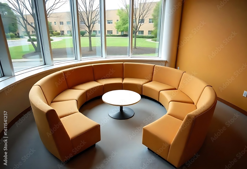 Poster generative ai circular seating area with natural light in a modern building