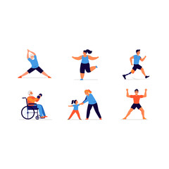 Diverse people exercising for fitness and health