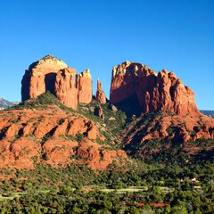 Fototapeta premium Red rock formations against a clear blue sky