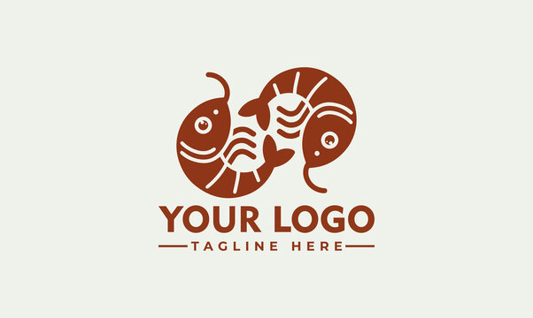 Minimalist logo design featuring two stylized shrimp intertwined, with space for a company name and tagline.