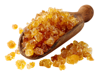 Golden brown rock sugar crystals.