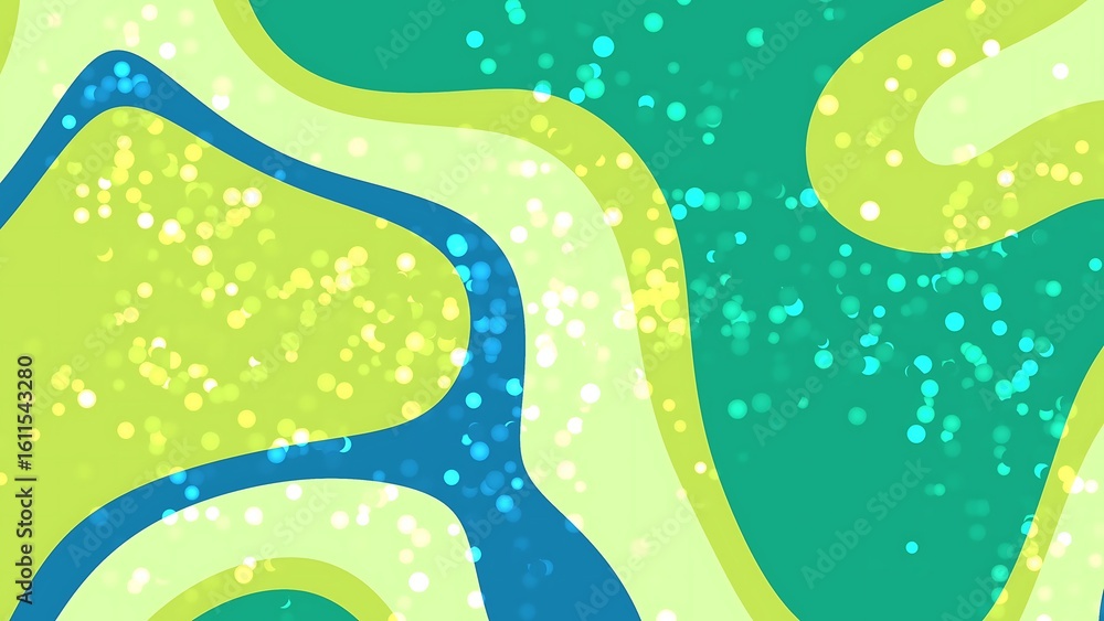 Poster prismatic abstracts liquid particles retro groovy background with flowing shapes, sparkling bokeh, a