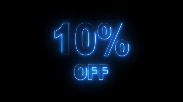 10% OFF text icon animation glowing neon business banner sign template shop offer .suitable for promotion, business, advertising, discount. motion graphic.