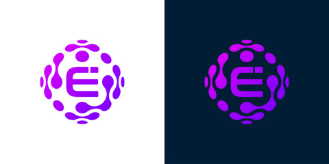Abstract globe logo with letter E, technology sphere, for digital, technology, computer data © reza