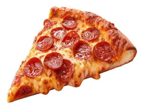 Greasy Pepperoni Pizza Slice Isolated on Transparent Background PNG

