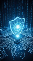 Fototapeta premium Cybersecurity Surveillance Eye Shield on Digital Circuit Board
