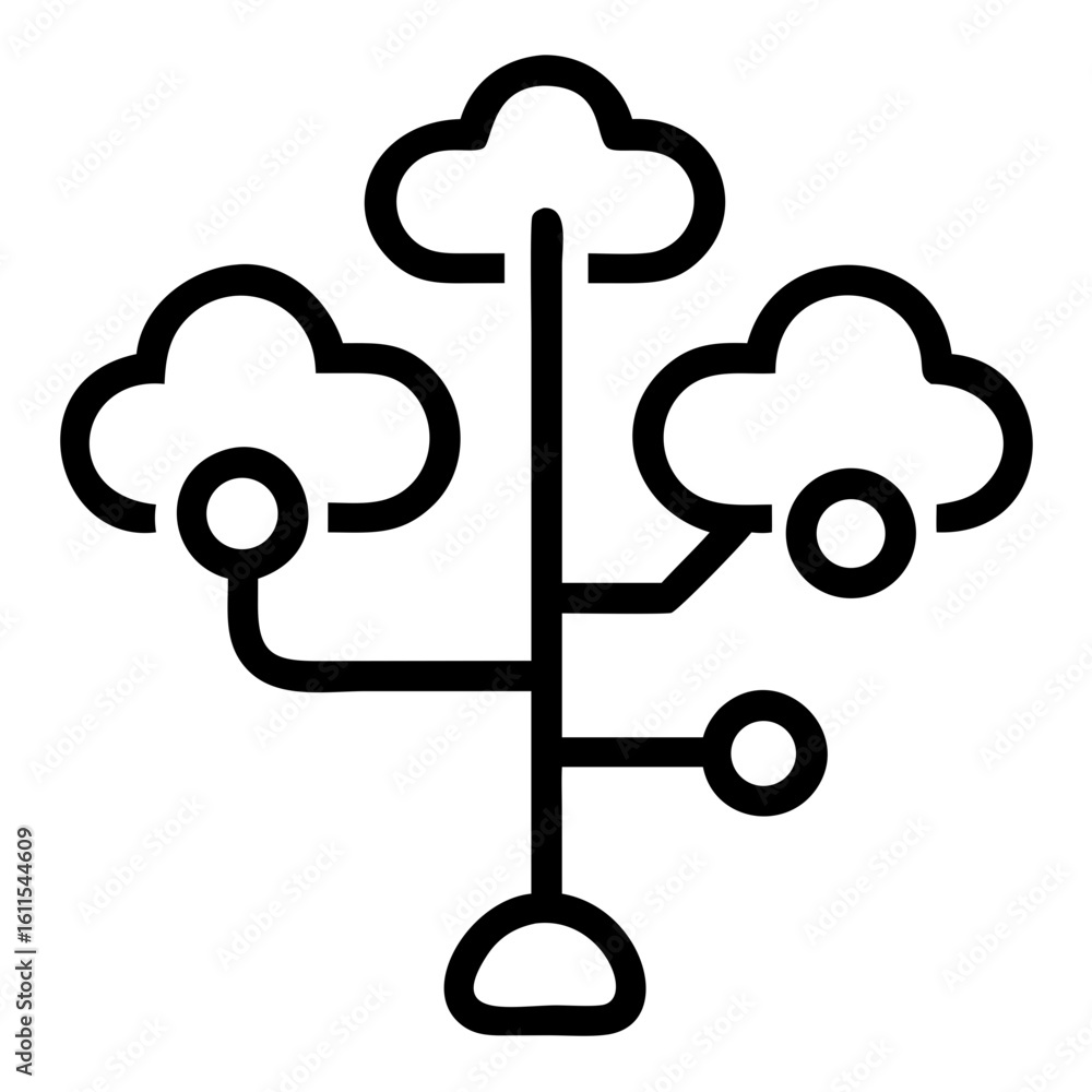 Poster a stylized tree of interconnected technology icons , illustration of a cloud network with connection
