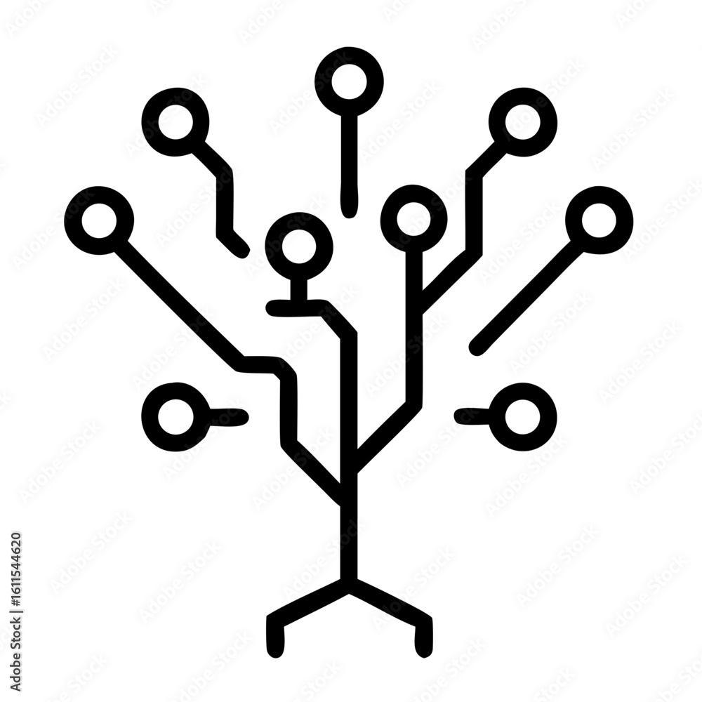 Poster a stylized tree of interconnected technology icons , illustration of a circuit board pattern resembl