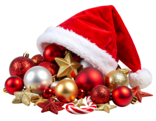  Santa Hat Tipped Over with Small Ornaments Spilling Out Transparent PNG