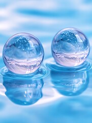 Transparent spheres on water.