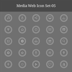 Collection of white outline sound and music icons on a dark gray background part-5