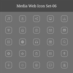 Collection of white outline sound and music icons on a dark gray background part-6