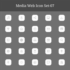 Collection of white outline sound and music icons on a dark gray background part-7