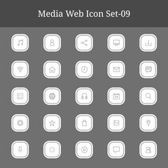Collection of white outline sound and music icons on a dark gray background part-9