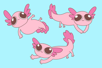 Cute axolotl vector set, cute salamander