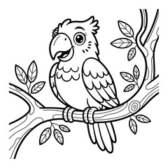  A cheerful cartoon parrot with green and blue feathers perched on a leafy branch