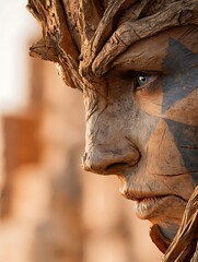 An Intense Close Up of a Warrior with Mud and Paint on Their Face Showing Determination and Focus