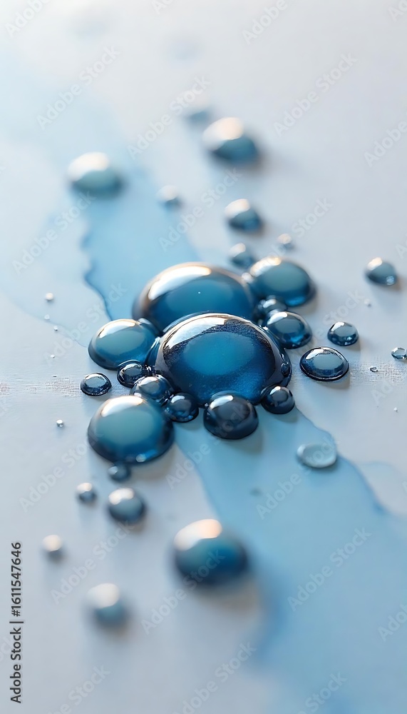 Poster generative ai creates a mesmerizing macro image of water droplets on a white surface, with