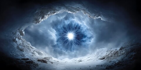 A visually stunning representation of a celestial eye or a cosmic storm unfolding in deep space with intricate swirling clouds and a bright central light source