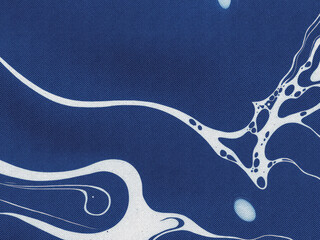 Creative marbling texture in deep blue and white. Abstract liquid ink painting with dynamic swirls...