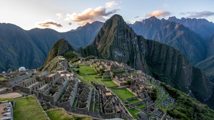 Majestic Machu Picchu at Sunset Panoramic View of Incan Ruins in the Andes Mountains