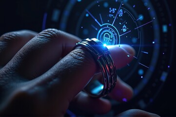 Futuristic technology concept with hand interacting with virtual holographic interface