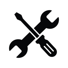 Crossed wrench and screwdriver icon, maintenance and repair tools, engineering symbol vector