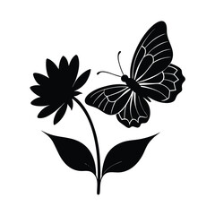 flower with butterfly vector silhouette
