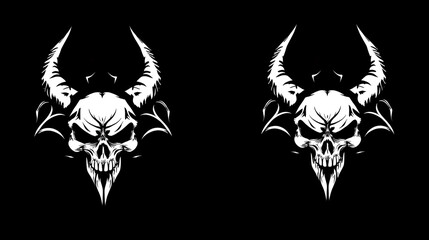 Fototapeta premium Infernal Impression Skull Emblem Logo Devilish Dimension Horned Skull Symbol