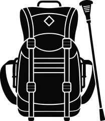 hiking vector silhouette illustration backpack and trekking poles silhouette
