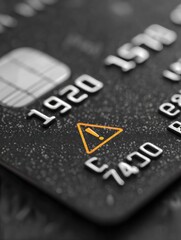 Suspicious Transaction Alert Shown on Credit Card With Warning Triangle Icon and Blurred Background Emphasizing Urgency