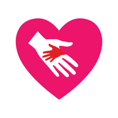 Pink heart with helping hands icon, symbolizing care, protection, and support
