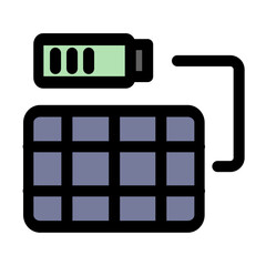 Solar panel charging a battery symbol - renewable energy, sustainability and ecology icon.
