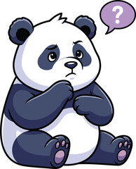 Obraz premium A sad panda sits thoughtfully with a question mark speech bubble above its head vector illustration