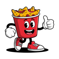 Funny cartoon cup in first food with banana and ready made food cup drawing vector illustration.