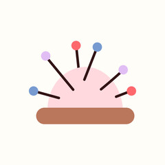 Vector illustration of a pincushion with needles. Cute design perfect for sticker, sewing, embroidery, DIY projects, and handmade-themed visuals