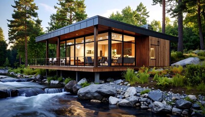 Modern cabin by a river (7)