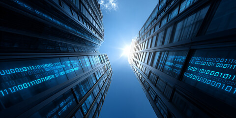 Exploring digital transformation cloud computing trends and cybersecurity threats in urban architecture modern cityscape aerial view