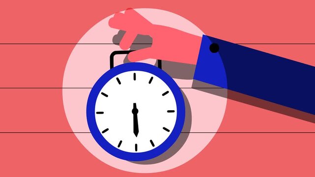 Animation of a hand holding a clock, representing time management and deadlines