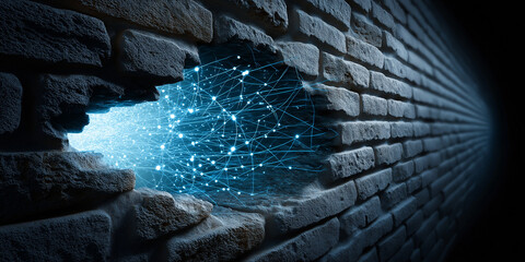 Digital transformation and cloud computing trends address cybersecurity threats in technology urban environment abstract view