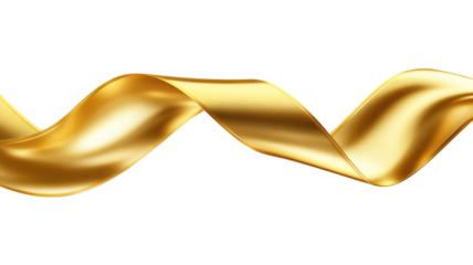 Elegant Gold Ribbon Curl with Smooth Metallic Texture Isolated on Transparent Background

