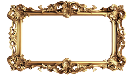 Elegant Golden Frame with Ornamental Corners Clean Isolated on Transparent Background

