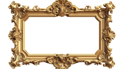 Elegant Golden Frame with Ornamental Corners Clean Isolated on Transparent Background

