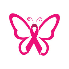  Pink ribbon butterfly, breast cancer awareness symbol, hope and support graphic